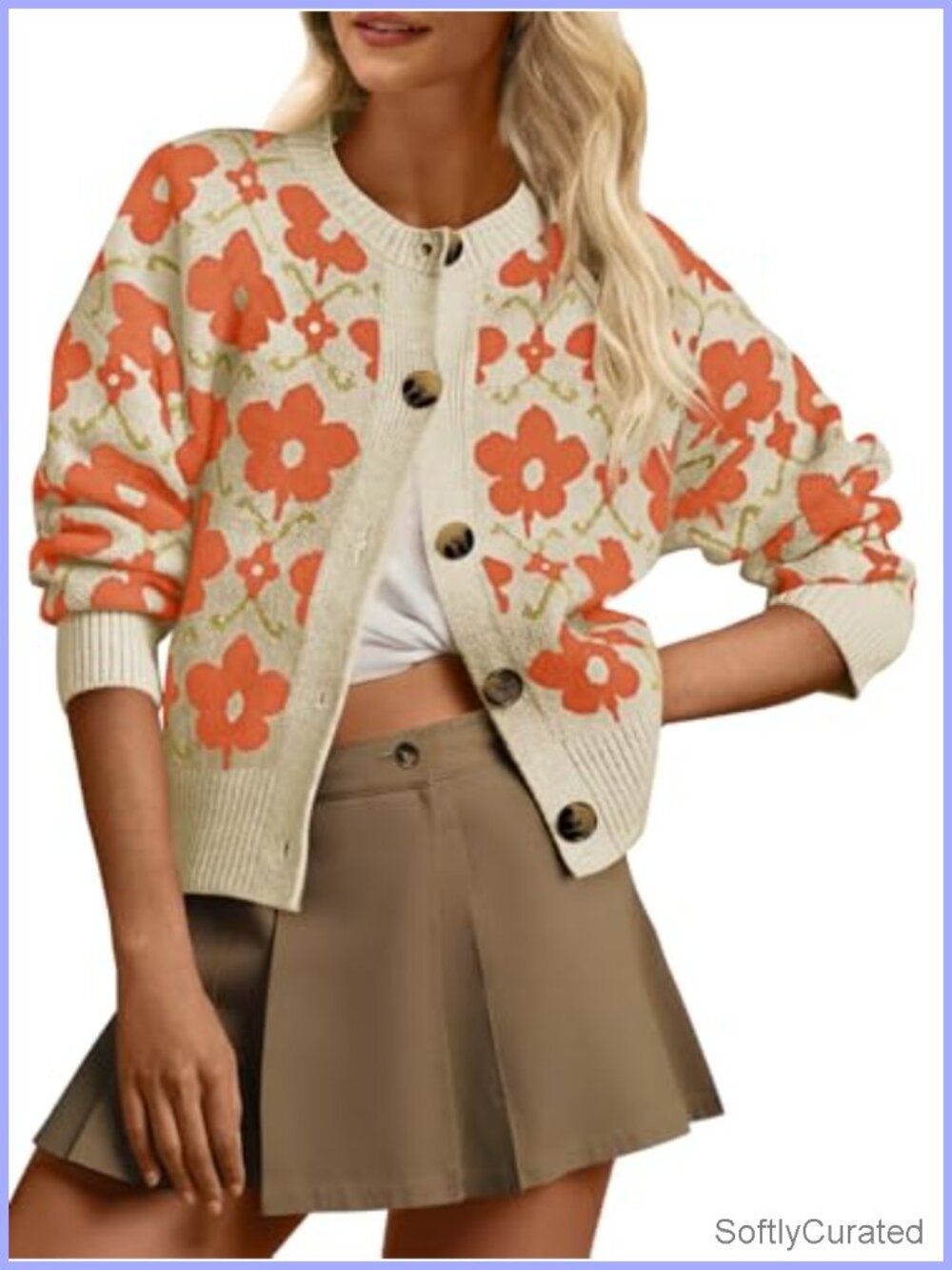 Womens Floral Cardigan Sweater Long Sleeve Open Front Button Down Knit Retro